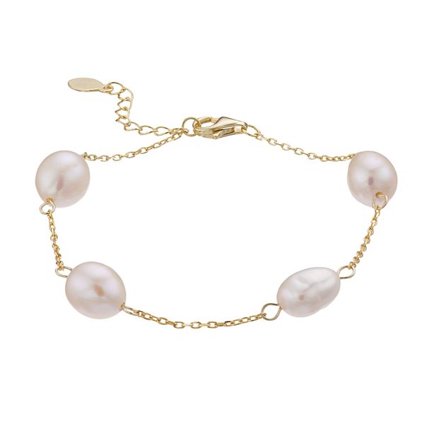 14k Gold Over Silver & Gray Freshwater Cultured Pearl Station Bracelet