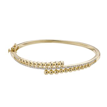 14k Gold Over Silver & Cubic Zirconia Bypass Bangle Bracelet