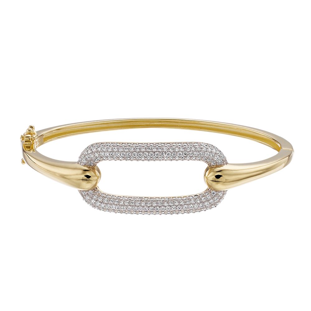 Sensibling Corp. - 14K Gold Plated CZ Stone Paved Double Oval Link Accent Link Chain Bracelet