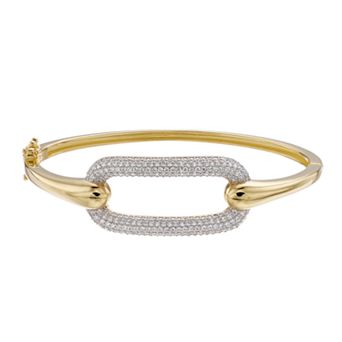 14k Gold Over Silver & Cubic Zirconia French Pave Geometric Link Bangle Bracelet