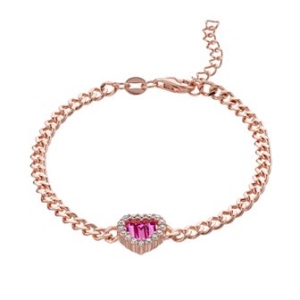 18k Rose Gold Over Silver Red & White Cubic Zirconia Heart Adjustable Tennis Bracelet