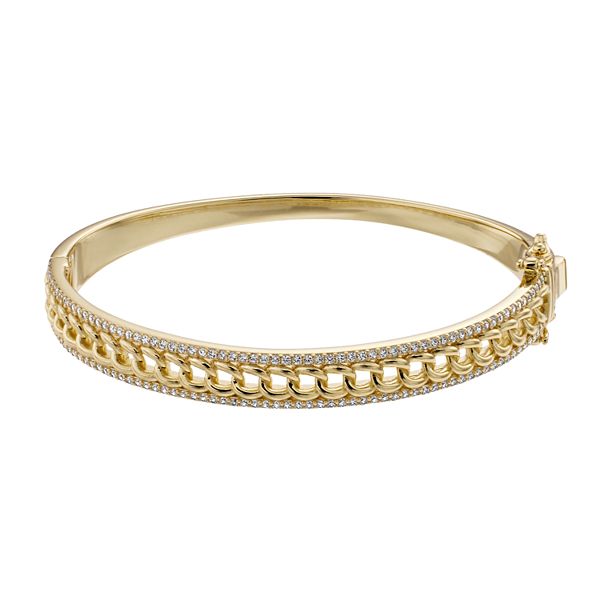 14k Gold Over Silver & Cubic Zirconia Chain Link Bangle Bracelet