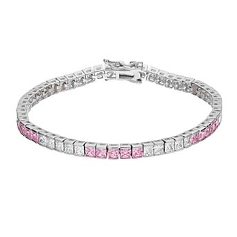 Sterling Silver Pink Cubic Zirconia Accent Tennis Bracelet