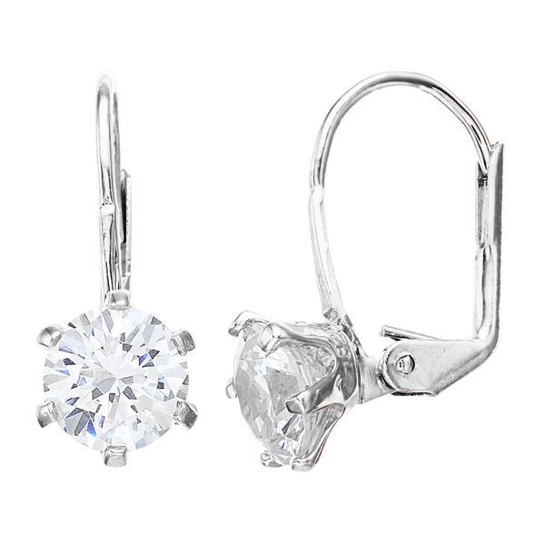 Sterling Silver Cubic Zirconia Classic Lever Back Earrings