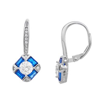 Sterling Silver Blue & White Cubic Zirconia Leverback Earrings