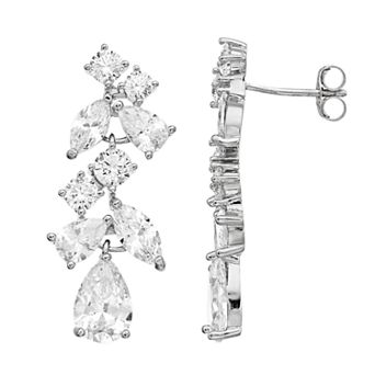 Sterling Silver Round Cubic Zirconia Dangle Earrings