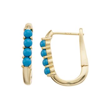 14k Gold Over Silver Nano Beads Oblong U-Shaped Latch Back Hoop Earrings