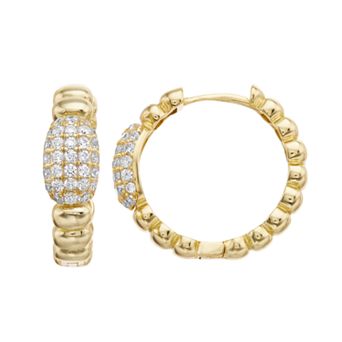 14k Gold Over Silver & Cubic Zirconia Scalloped Huggie Hoop Earrings