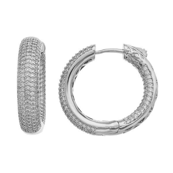 Pave Cubic Zirconia Hoops Earrings in Silver