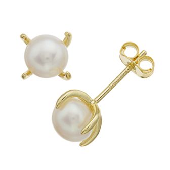 14k Gold Plated Genuine Freshwater Pearl Stud Earrings