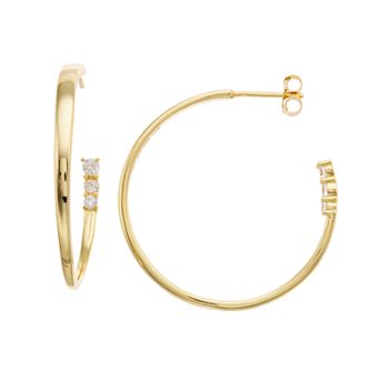 Sterling Silver & Cubic Zirconia 3-Stone C-Hoop Earrings