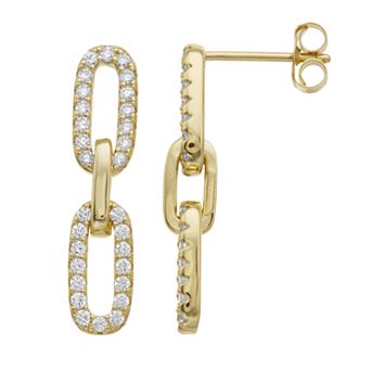 14k Gold Over Silver & Cubic Zirconia Triple Link Chain Dangle Earrings