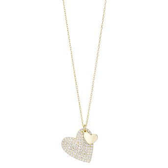 14k Yellow Gold-Plated Cubic Zirconia Double Dangle Heart Pendant Necklace