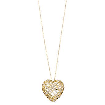 Sterling Silver 14k Yellow Gold-Plated Cubic Zirconia Knotted Ribbon Heart Pendant Necklace