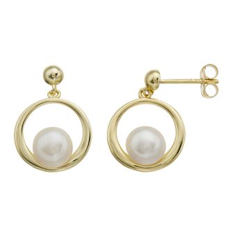 Sterling Silver 14k Yellow Gold-Plated Freshwater Pearl Eternity Circle Dangle Earrings