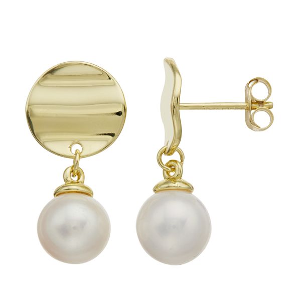 Sterling Silver 14k Yellow Gold-Plated Pearl Medallion Drop Earrings