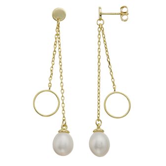 14k Gold-Plated Silver with Cultured Freshwater Pearl & Eternity Circle Drop Fringe Earrings