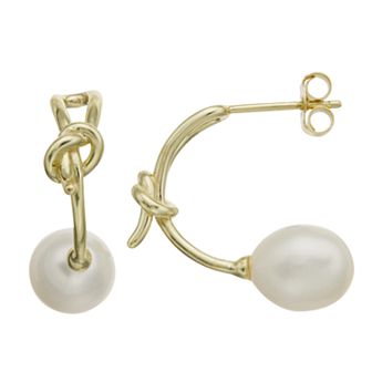 14k Gold-Plated Silver with Cultured Freshwater Pearl Love Knot Half-Hoop Earrings