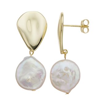 14k Gold-Plated Silver with Cultured Freshwater Pearl Raindrop Drop Earrings
