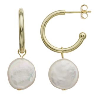 14k Gold-Plated Silver with Cultured Freshwater Pearl Drop C-Hoop Earrings