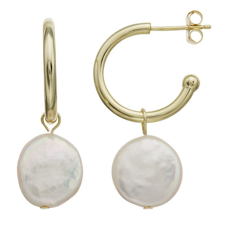 14k Gold-Plated Silver with Cultured Freshwater Pearl Drop C-Hoop Earrings, Women's, Gold Tone