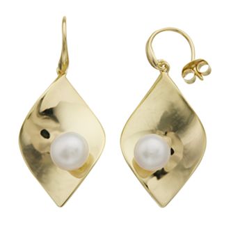 14k Gold-Plated Silver with Cultured Freshwater Pearl Dangle Drop Wire Earrings