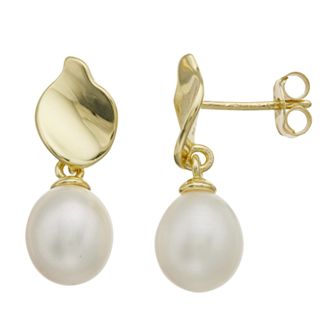 14k Gold Over Silver Freshwater Cultured Pearl Double Dangle Earrings