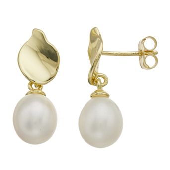 14k Gold Over Silver Freshwater Cultured Pearl Double Dangle Earrings