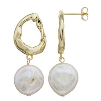 14k Gold Over Silver Freshwater Cultured Coin Pearl Drop Earrings