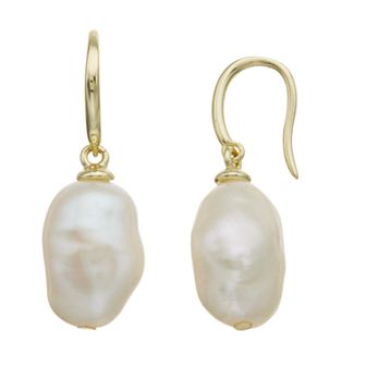 14k Gold Over Silver & Baroque Freshwater Cultured Pearl Drop Earrings