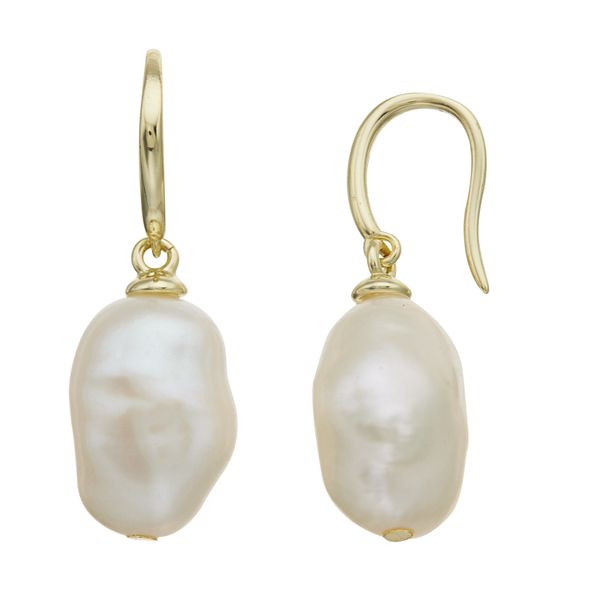 14k Gold Over Silver & Baroque Freshwater Cultured Pearl Drop Earrings