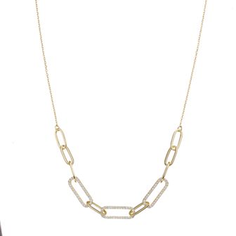 14k Gold Over Sterling Silver Cubic Zirconia Elongated Chain Link Necklace
