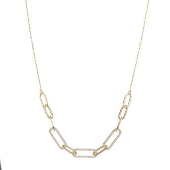 14k Gold Over Sterling Silver Cubic Zirconia Elongated Chain Link Necklace