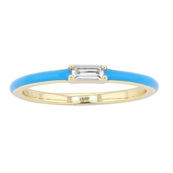 14k Gold Over Silver Cubic Zirconia & Enamel Stacking Ring