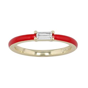 14k Gold Over Silver Cubic Zirconia & Enamel Stacking Ring