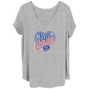 Juniors' Plus Size Tootsie Roll Eye Candy V-Neck Graphic Tee