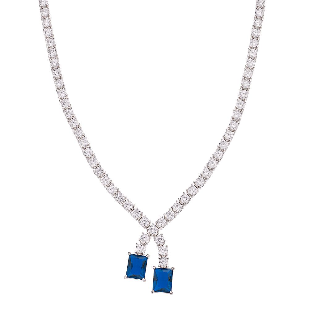 Silver Crystal stone detailed 925 sterling silver tennis necklace 83 main image 1