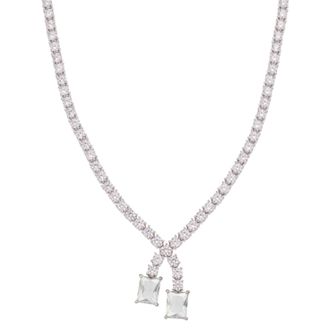 Sterling Silver Cubic Zirconia Double-Stone Drop Tennis Necklace
