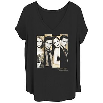 Juniors' Plus Size Gossip Girl Quartet Of Gossip V-Neck Graphic Tee