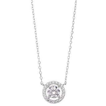 White Gold-Plated Cubic Zirconia Pendant Necklace