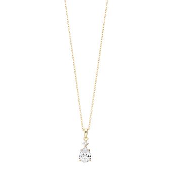 14k Gold Plated with Cubic Zirconia Raindrop Pear 2-Stone Pendant Necklace
