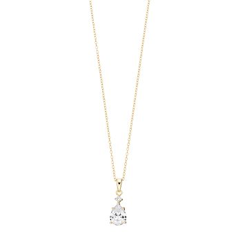14k Gold Plated with Cubic Zirconia Raindrop Pear 2-Stone Pendant Necklace