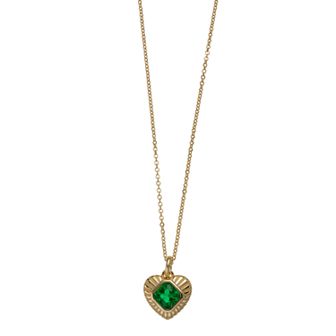 14k Gold Over Sterling Silver Green Cubic Zirconia Sunburst Heart Pendant Necklace