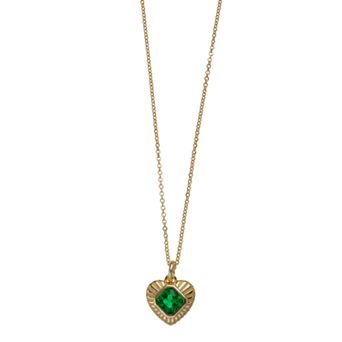 14k Gold Over Sterling Silver Green Cubic Zirconia Sunburst Heart Pendant Necklace