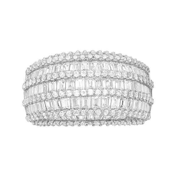 Sterling Silver & White Gold Plated Clear Round Cubic Zirconia Cluster ...