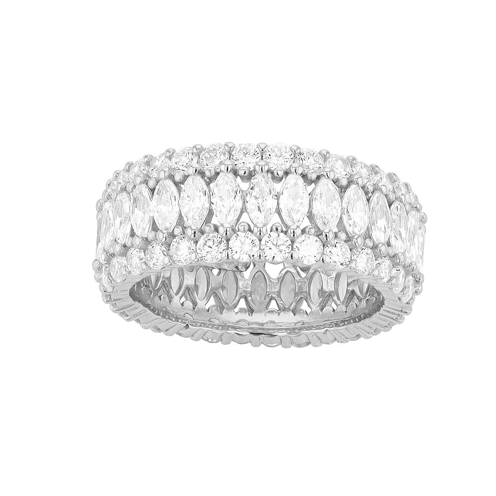 Silverly Sterling Silver Triple Chevron Ring - 39 CZ Stones, 10mm Wide, Vintage Statement Ring