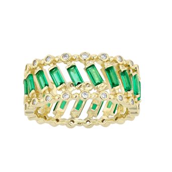 14k Gold Over Silver Green Cubic Zirconia Baguette Eternity Ring