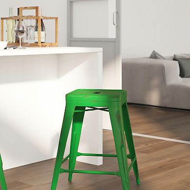 Merrick Lane Elba Series Metal Stool with Powder Coated Finish and Integrated Floor Glides