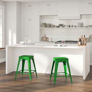 Merrick Lane Elba Series Metal Stool with Powder Coated Finish and Integrated Floor Glides