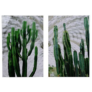 Set of 2 Green and Gray Contemporary Twin Cacti Print Wall Art 35.25"